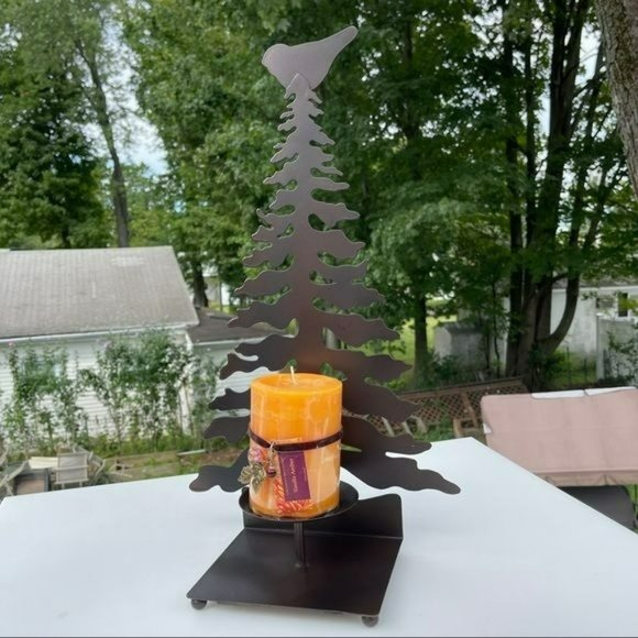 Vintage Metal Candle Holder Pine Tree Shaped 18.5in Farmhouse Style Winter - Picture 3 of 16